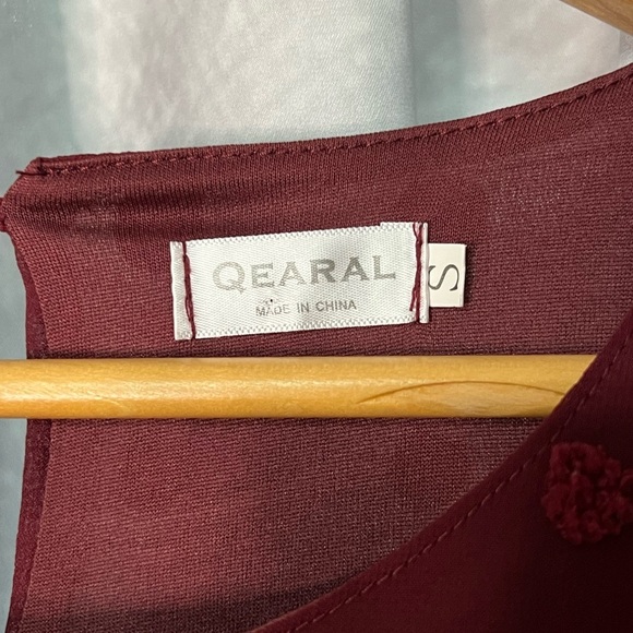 Qearal Burgundy Chiffon Sheer Sleeve Top With Embroidered Polka Dots - Small - Picture 7 of 10